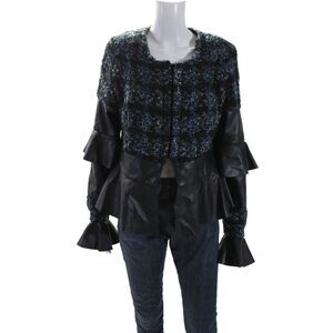 Deborah Lyons Womens Ohio Faux Leather Tweed Jacket Black Size 14 11569431